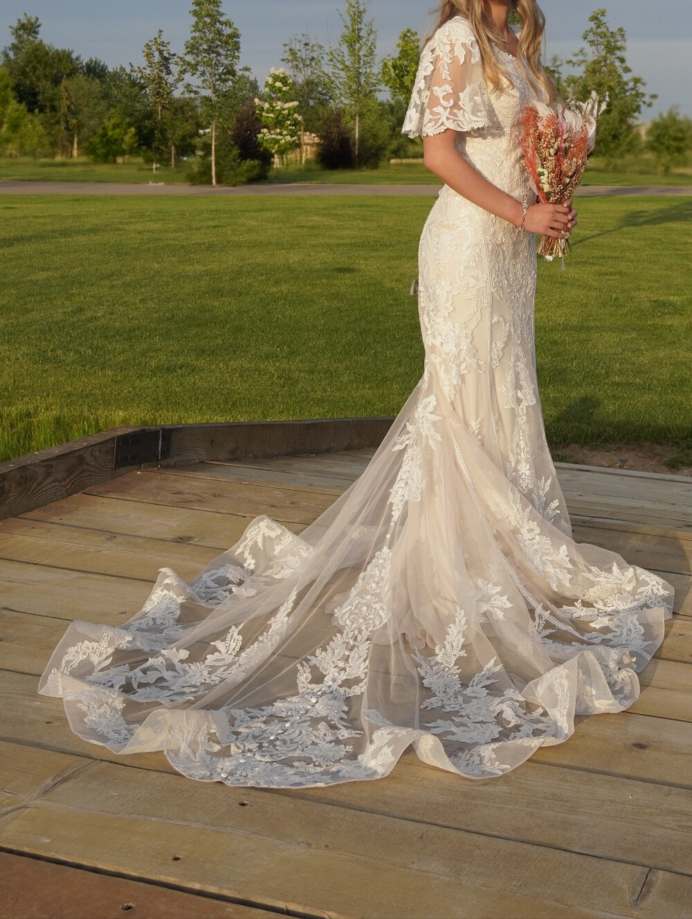 Allure Bridals Lace-Embellished Ivory Mermaid Wedding Gown with Train